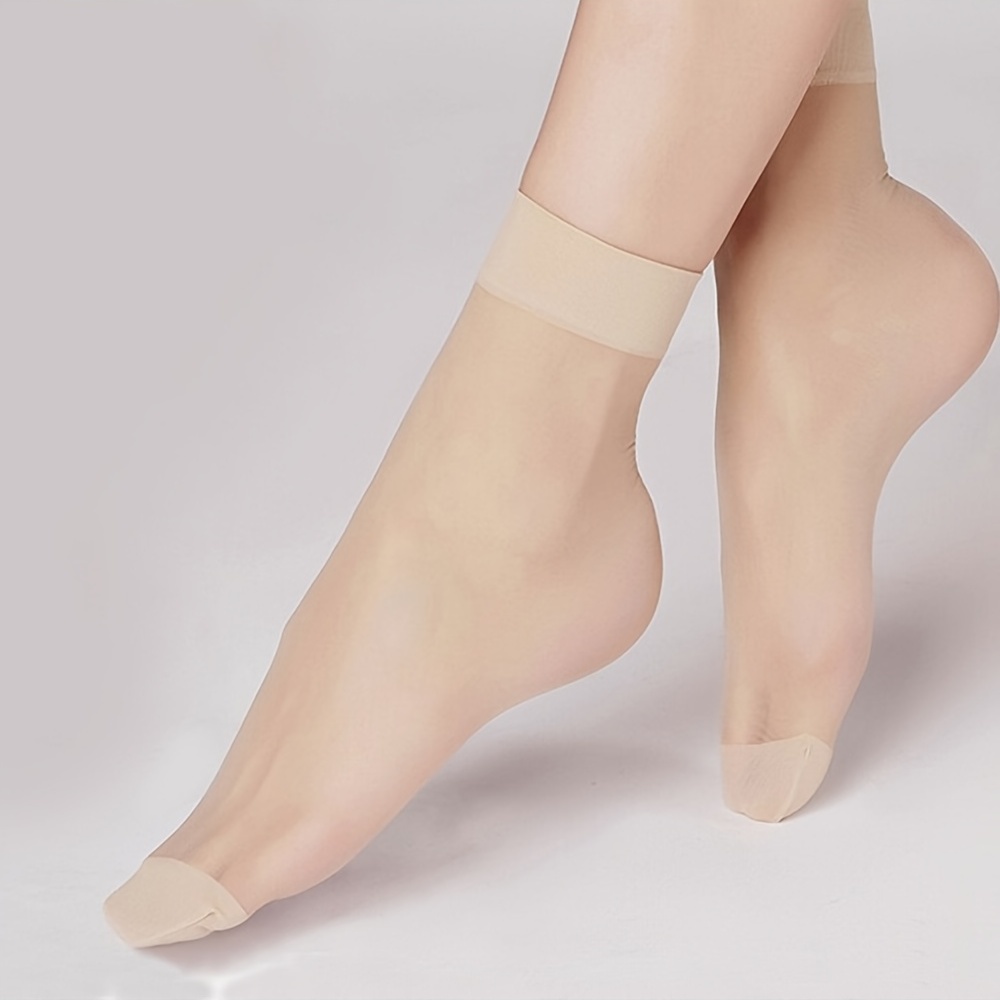 Women Girls Nylon Socks Transparent Sheer Ankle Socks 5 Pairs