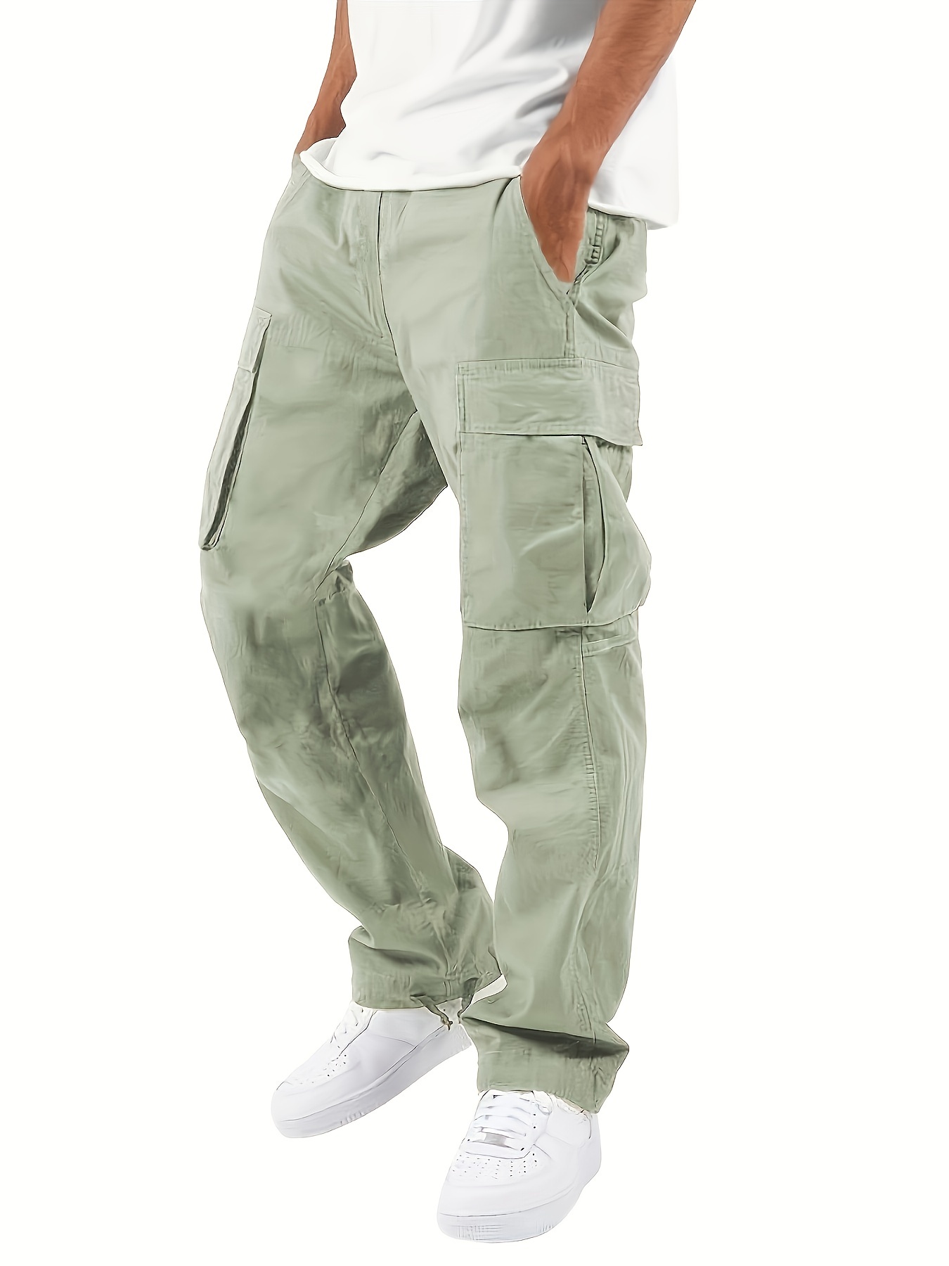 Low-waist Cargo Pants - Light khaki green - Ladies