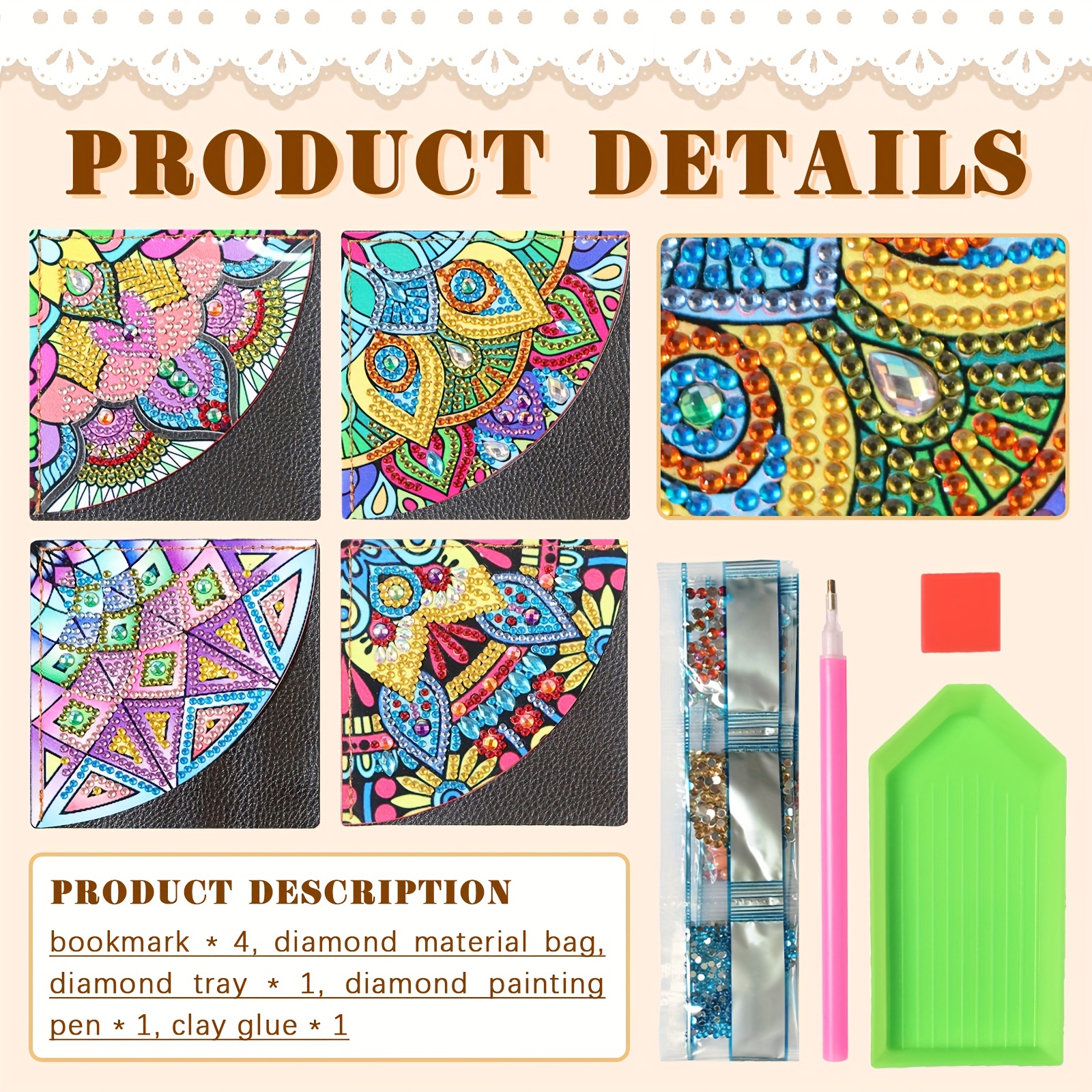 Mandala Artificial Diamond Painted Corner Bookmark 5d Diy - Temu