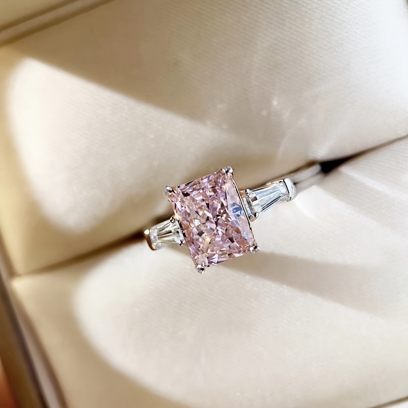 Square Pink Zircon Ring, Size 5-10