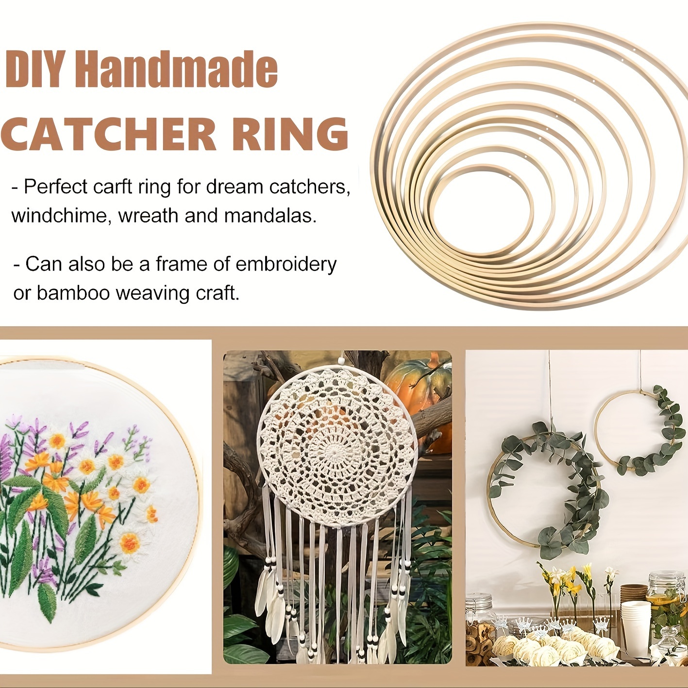12pcs 15cm Dream Catcher DIY Rings Round Bamboo Frame Craft Making Materials, Size: One Size