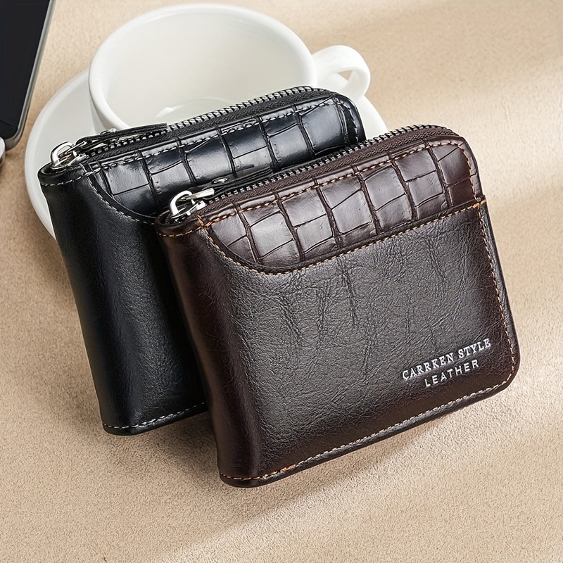 Men's Long Leather Wallet Bifold Zipper Credit Card Holder