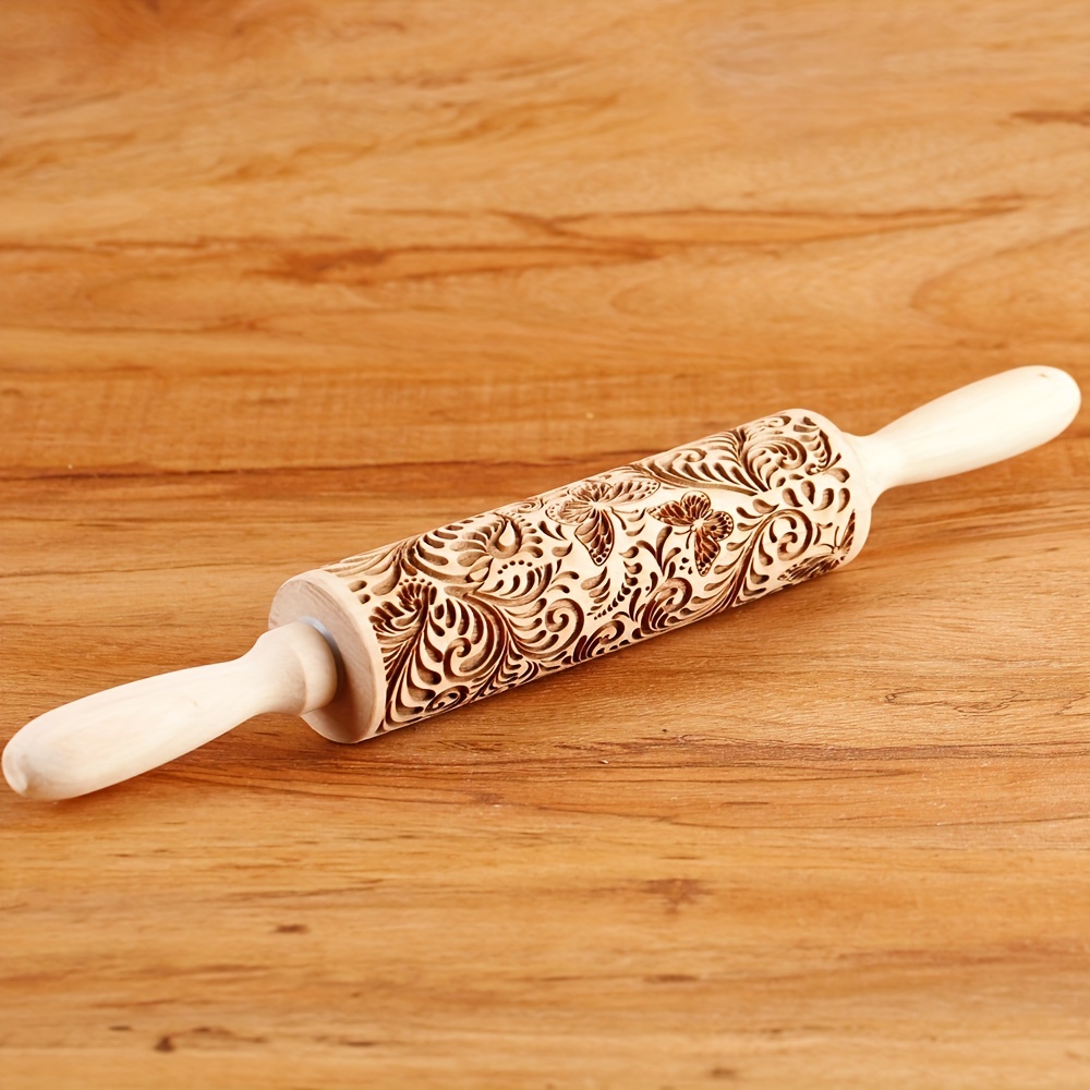 CraftKitchen Embossed Wooden Rolling Pin Dough Baking Cake Wood
