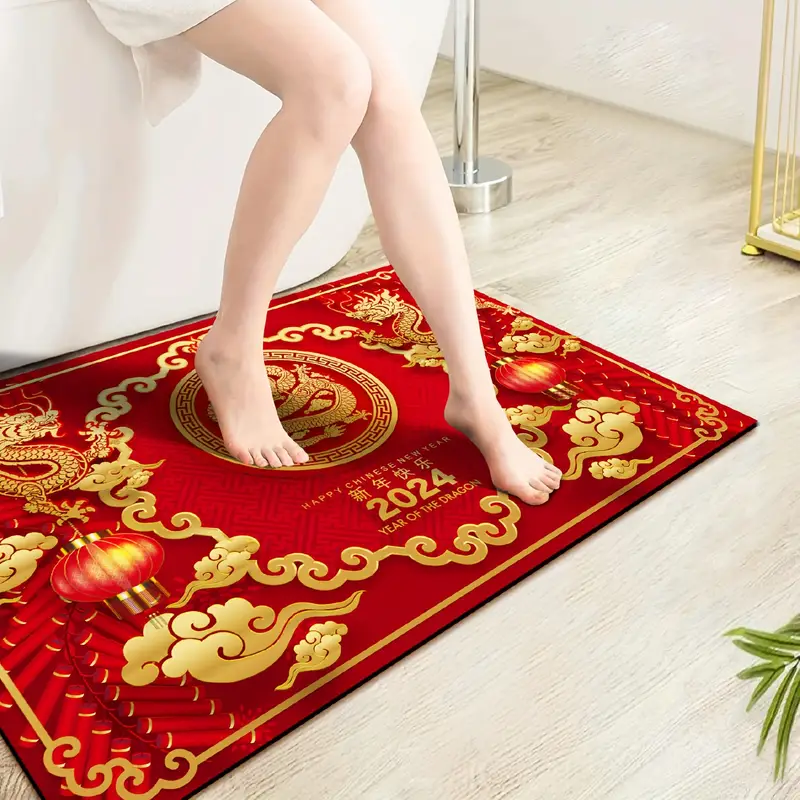 Spring Festival Red Dragon Rubber Bath Mat, Super Strong Water