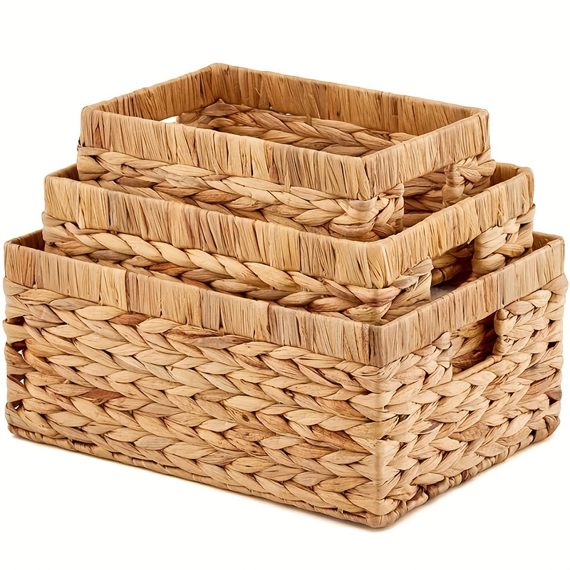 LOHASBEE Cestas redondas de mimbre, bandejas tejidas a mano, cestas de  almacenamiento de jacinto de agua natural, cesta pequeña para mesa de  cocina de
