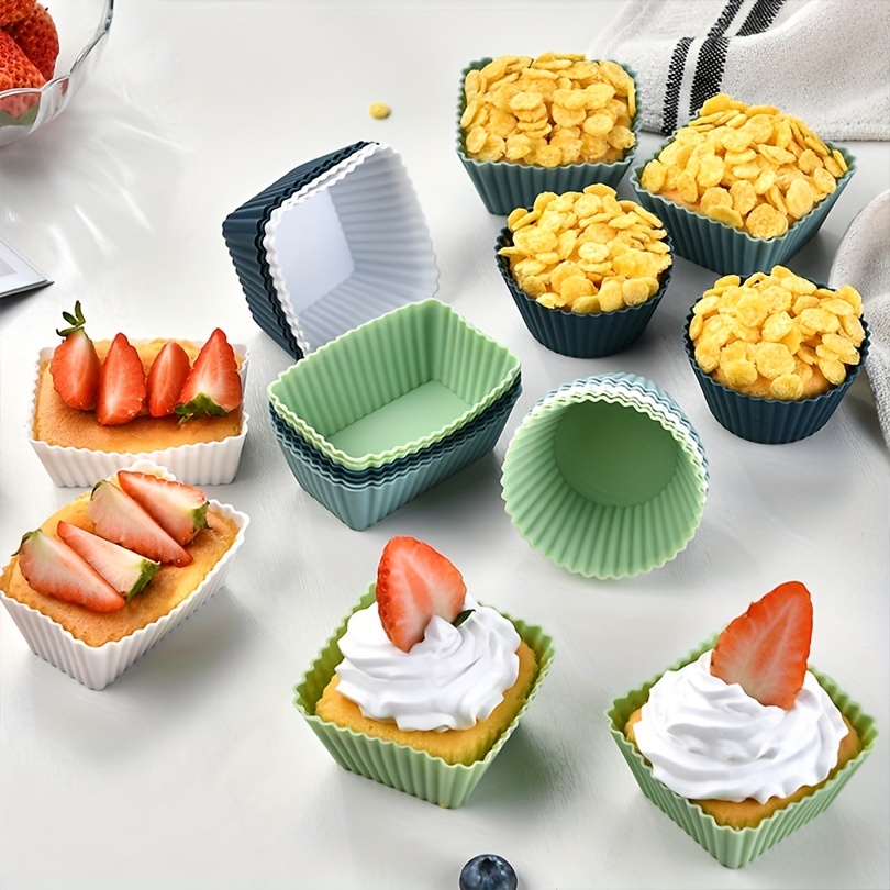 10pcs Silicone Muffin Cups For Steaming Puddings, Cupcakes, Muffins, Cake  Baking Cups Liners, Random Color