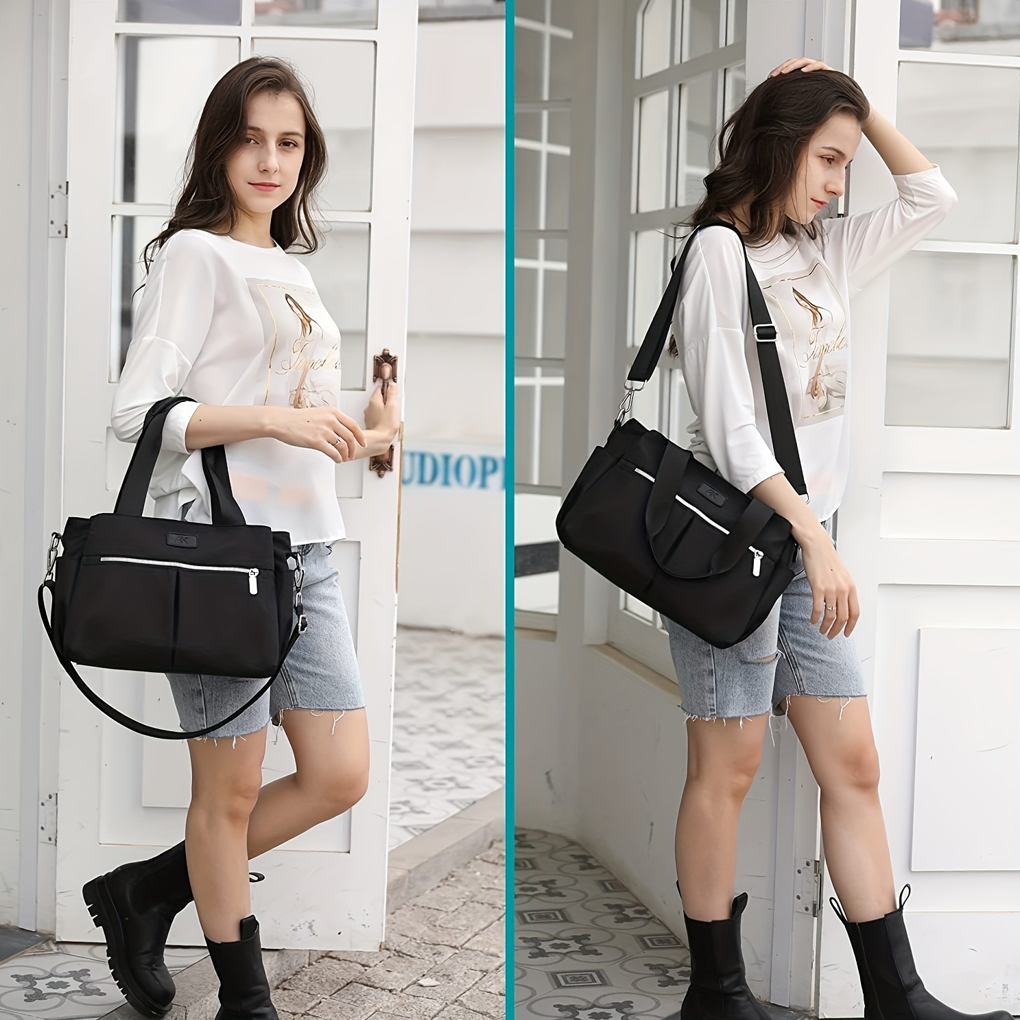 Large Capacity Versatile Shoulder Bag Zipper Solid Stylish Handbag Nylon