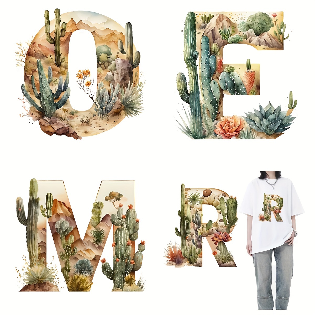 Visual Design Of Desert Cactus A z Alphabet Iron On Transfer - Temu