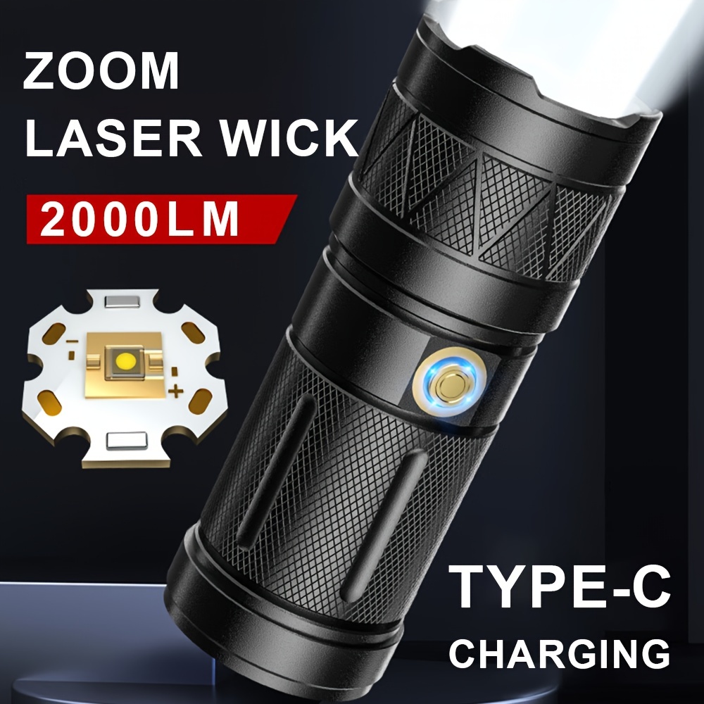 

1pc White Laser Flashlight, Type-c Charging Port, White Laser Focus, Ultra-long Range, Soft Light Tail Light, Large Aperture, Large Floodlight, Supports Input And Output