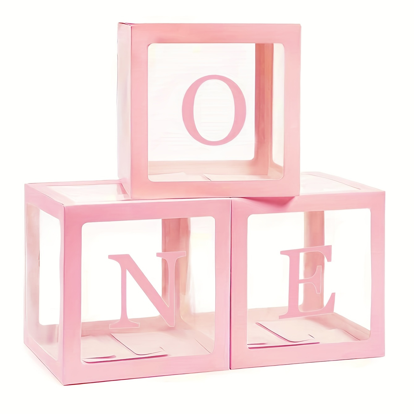 3pcs Pink & Transparent Balloon Boxes for Birthday Party Decoration