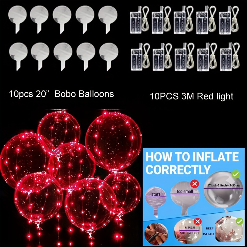 10 PCS LED Light Up BoBo Balloons 20 Clear Bubble Balloon Birthday Party  Decor