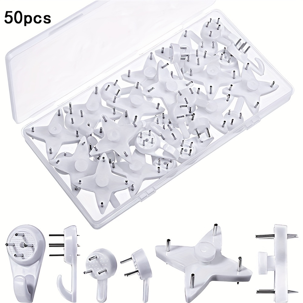50pcs Picture Hanging Hooks Set For Brick Wall, White Plastic Frame Hangers  Without Nails For Frames And Canvas, No Nail Picture Hangers For Hard Wall