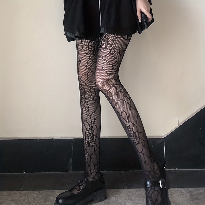 Spider Web Pattern Fishnet Tights, Hollow Out High Waist Mesh Pantyhose,  Women's Stockings & Hosiery
