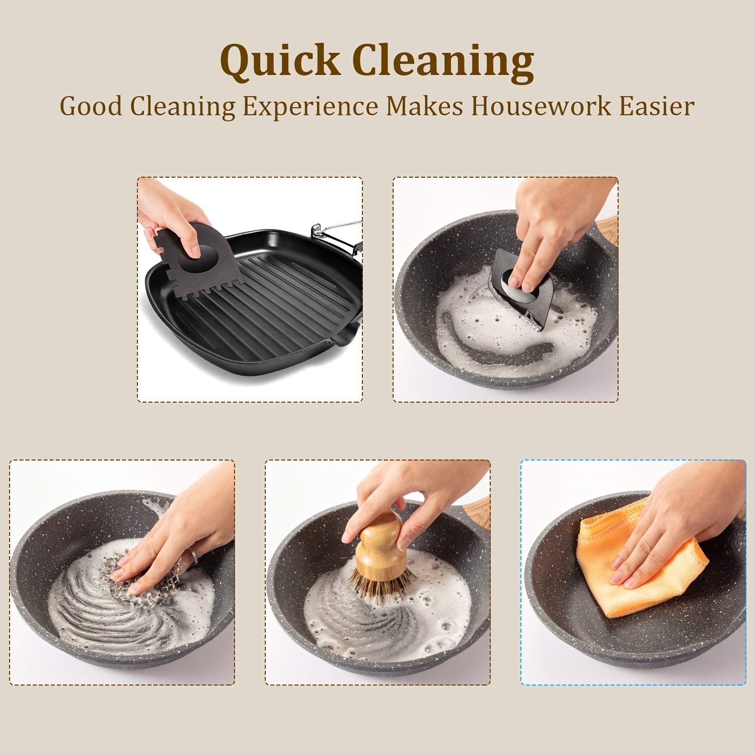 7pcs Griddle Cleaning Kit for Flat Top, Stainless Steel Grill Pan