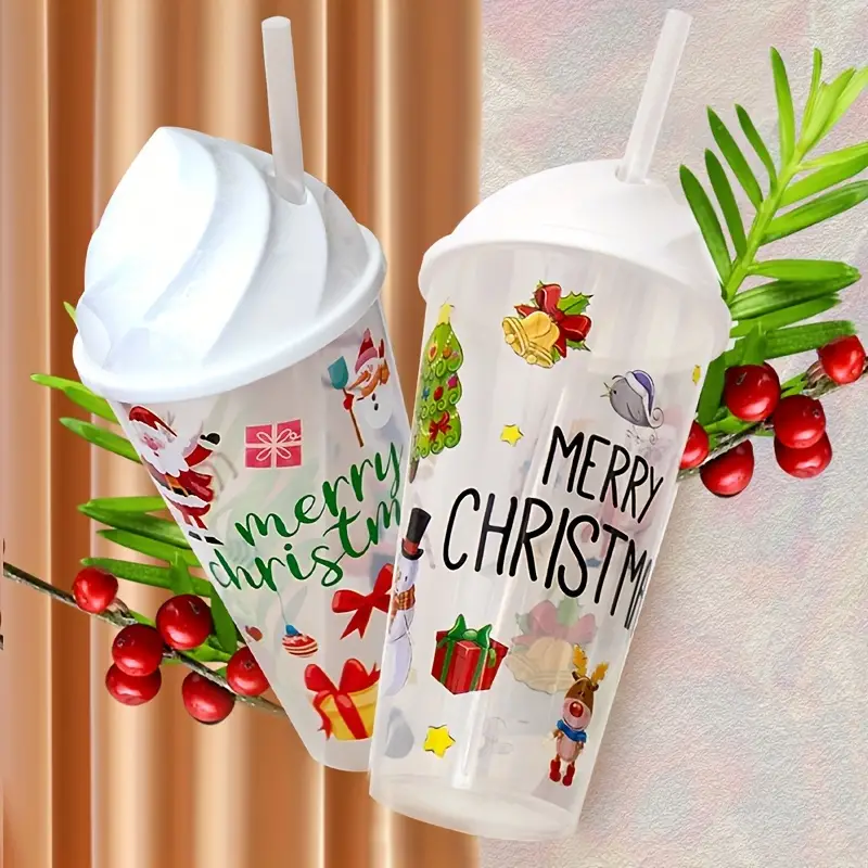1pc Christmas Straw Cup, Christmas Theme Ice Cream Cup, Reusable Christmas  Cups With Lids And Straws, For Coffee Wine Hot Cold Drinks, Christmas Gifts