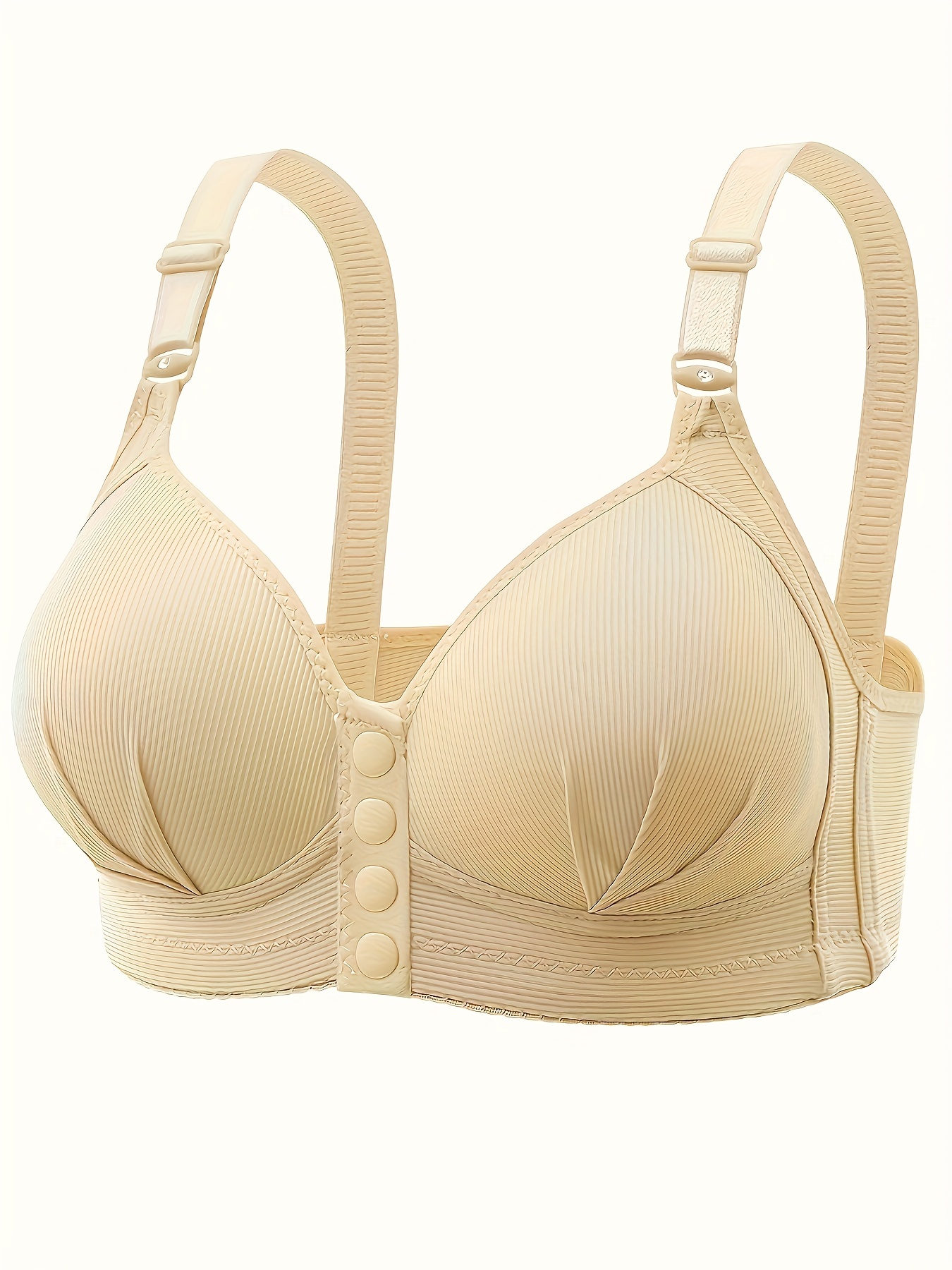 Simple Solid Button Front Wireless Bra Comfy Breathable Push - Temu