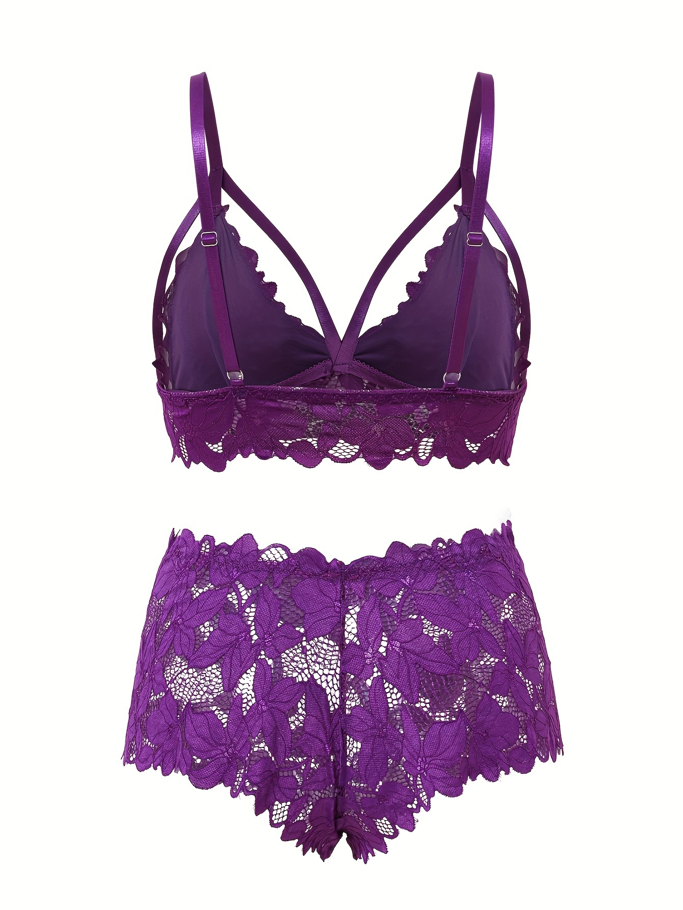 PURPLE THREE PIECE LACY LINGERIE SET