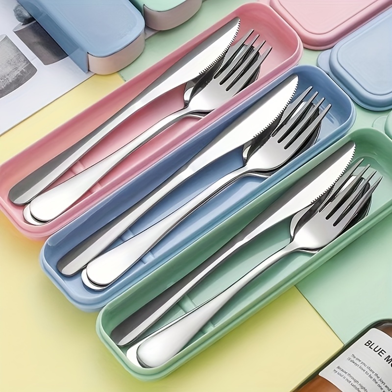 Portable Cutlery Set With Storage Box, Outdoor Picnic Flatware Set