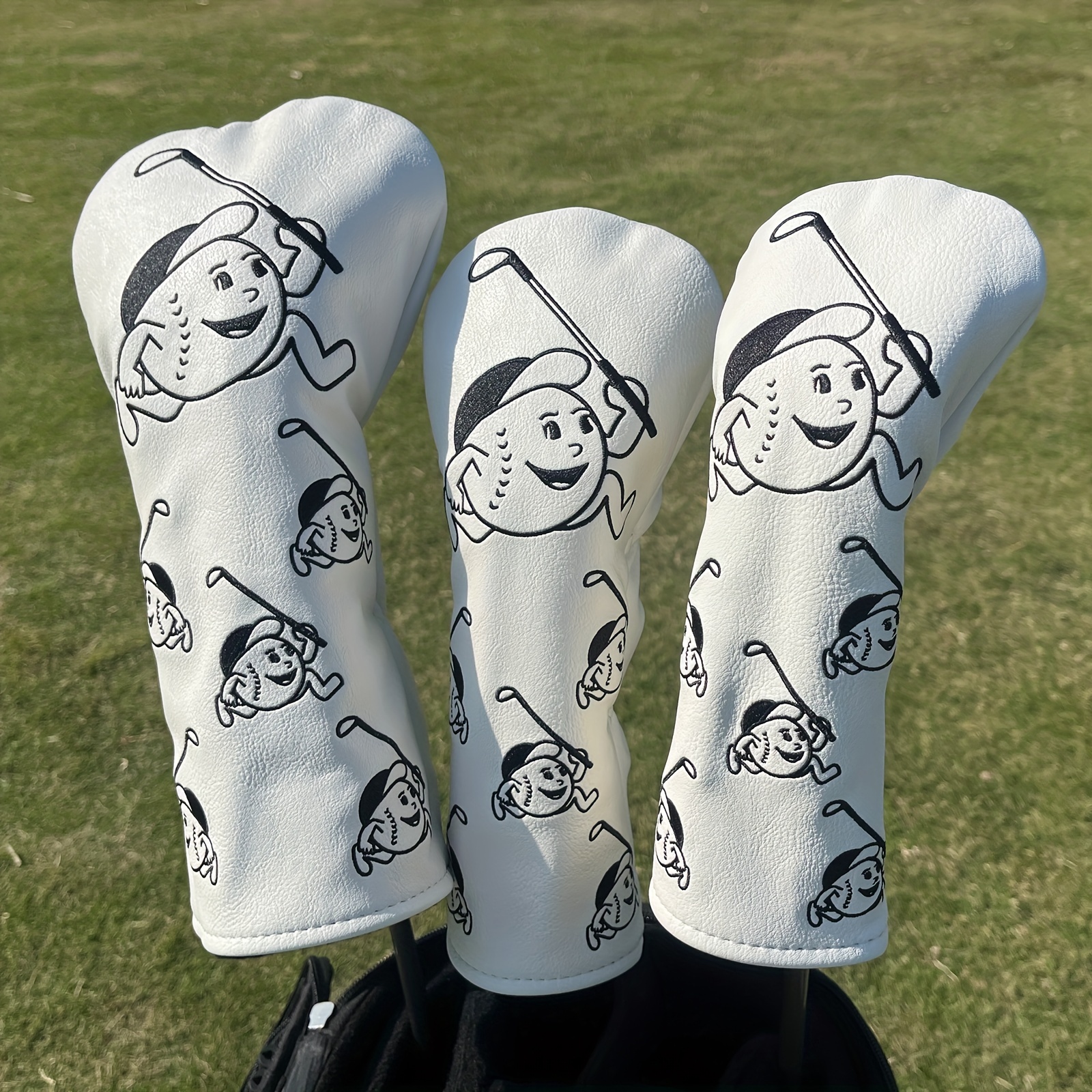 Golf Club Cover Set Embroidery Patterns Wear resistant And Waterproof PU  Leather Covers For No 1 Wood No 3 Wood No 5 Wood Fairway Wood Hybrid Wood