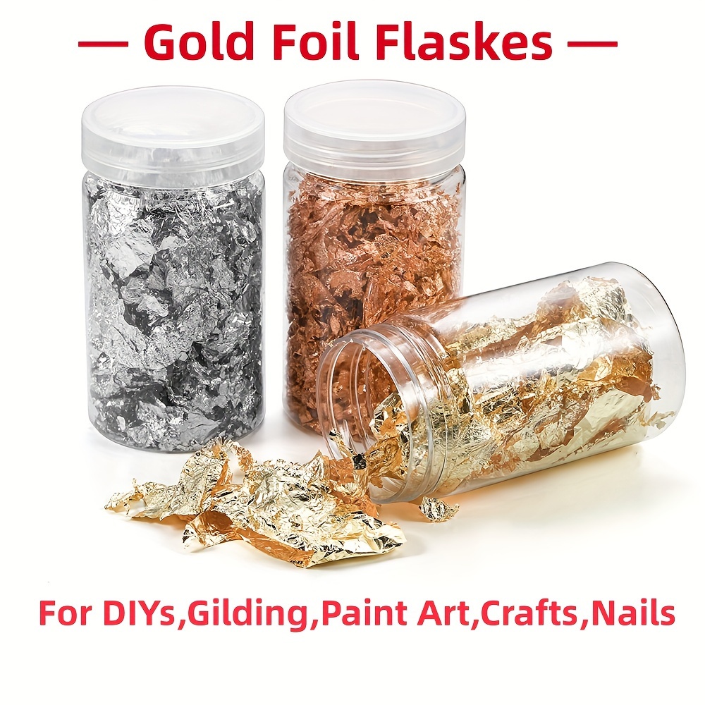 Golden Foil Flakes For Resin,3 Bottles Metallic Foil Flakes 9 Gram