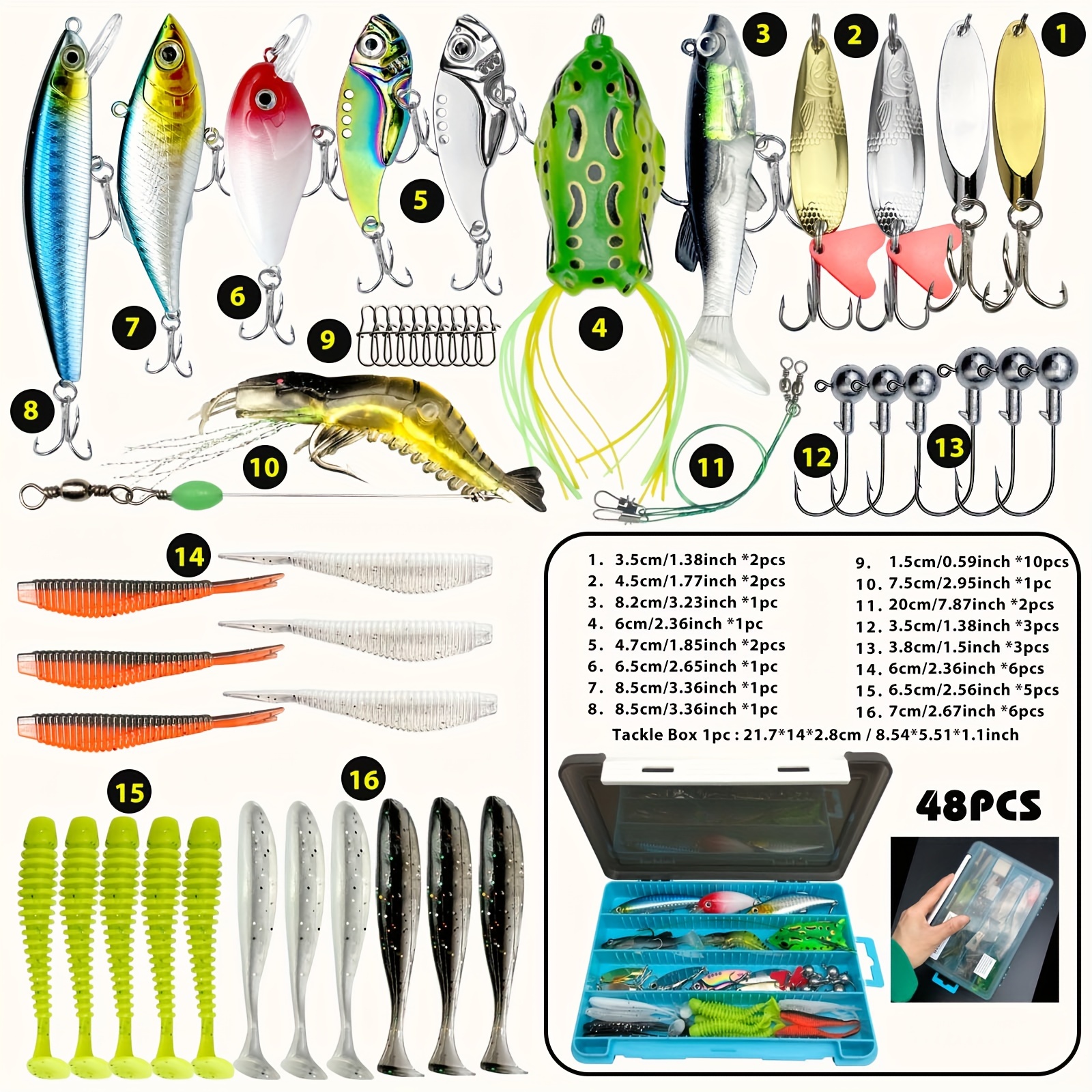 XYZsundy Fishing Lures Kit Set Including Fishing Stuff Tackle Box  Accessories Hooks, Worms, jigs, Fishing Bait for bass, Crappie ,Trout,  Whopper