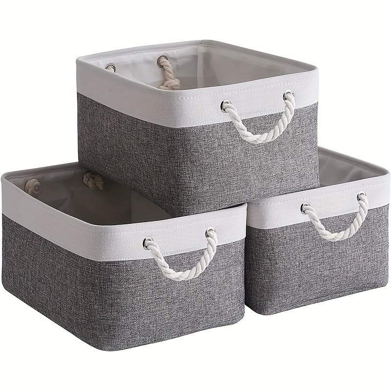 cajas de almacenamiento de tela con asas, cajas organizadoras con  tapa,cestas de lino cubo para el hogar, dormitorio, armario, oficina,  guardería, . (40*28*26cm, gris+gris)