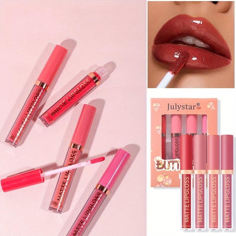 4 Color Lip Gloss Set Box Pearlescent Long lasting - Temu