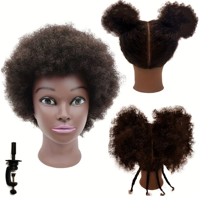 Mannequin Head with 100% Human Hair Manikin Head with Afro Kinky Curly Hair  Pracrice Head for Braiding Hair Styling Doll Head Human Hair training head  for cosmetology Maniquins Head and Stand 9inch