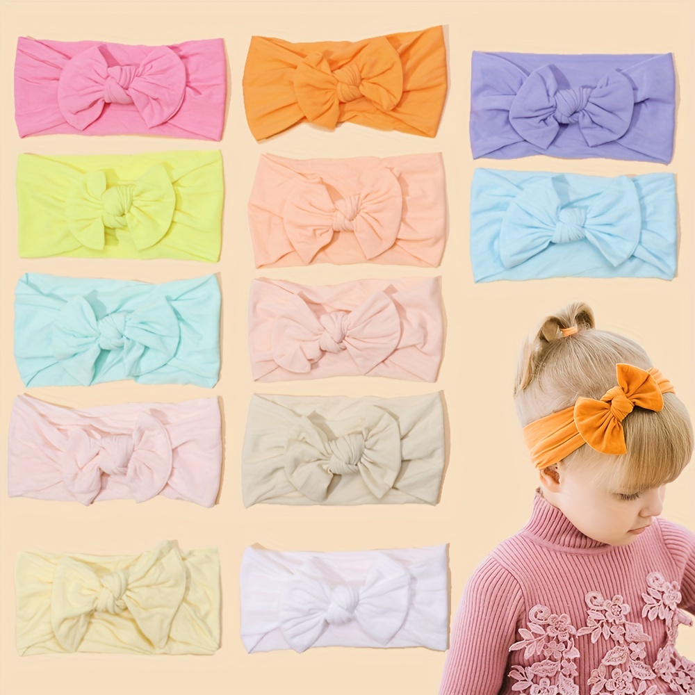 

12pcs Soft Elastic Handcraft Bow Headbands, Children's Jewelry, Cute Princess Hairband For Baby Girls