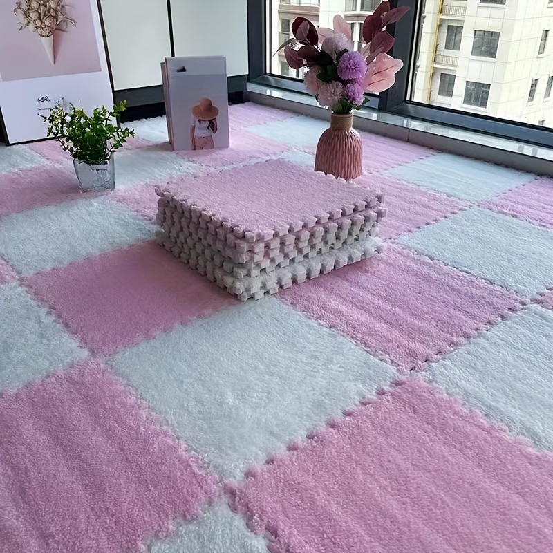 1pc Full Coverage Plush Foam Carpet For Bedside/bedroom With Splice Design,  Durable And Cuttable Mat For Tatami Use, Anti-dirt, Household
