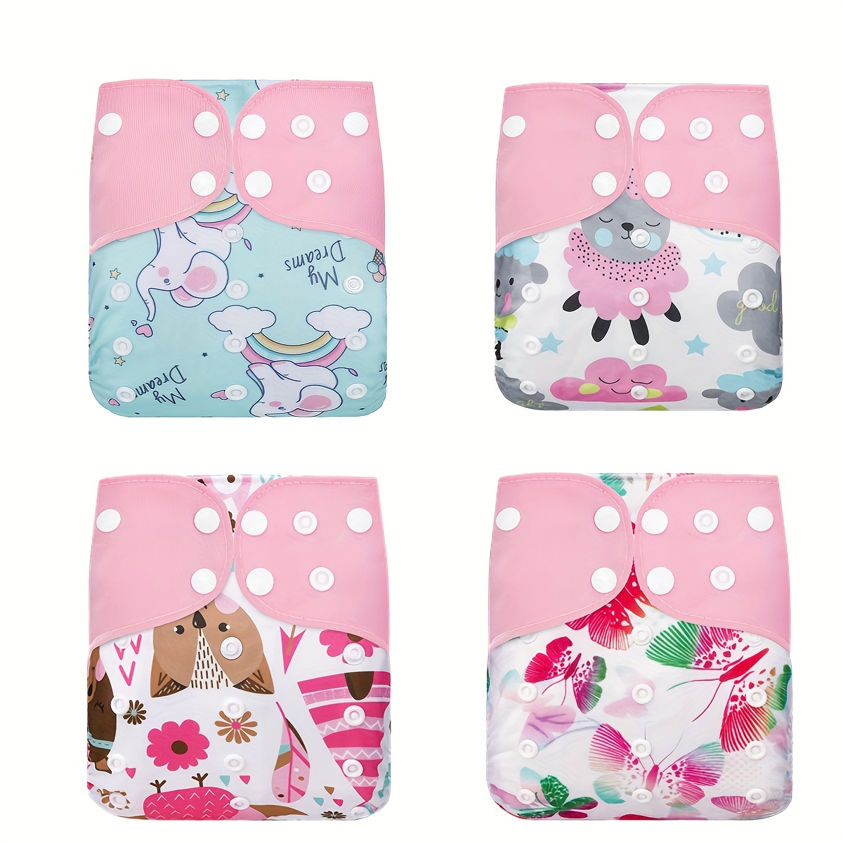 4pcs Reusable Cloth Diapers Adjustable Washable Nappy Inserts Baby Cloth Diaper