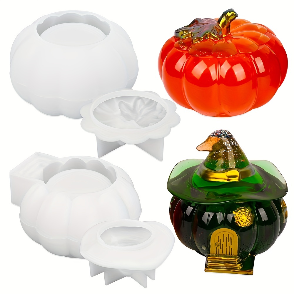 

1set Halloween Pumpkin Storage Jar With Lid Silicone Mold, Crystal Resin Drop Glue With Lid Pumpkin Storage Box Mold-for Halloween Decoration, Jewelry Ornaments Storage, Candy Storage Box