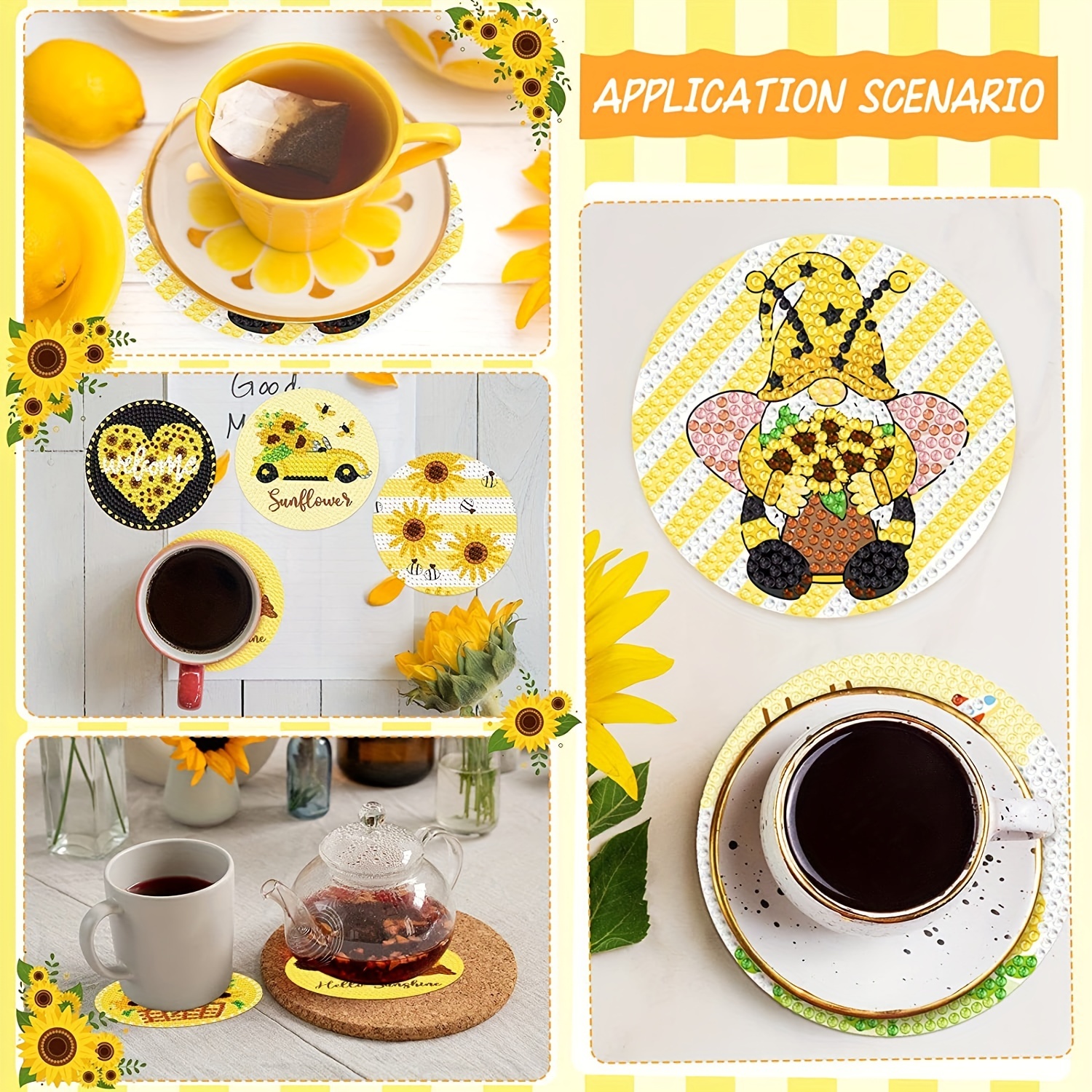 Sunflower Diamond Painting Coasters Holder 5d Diamond - Temu