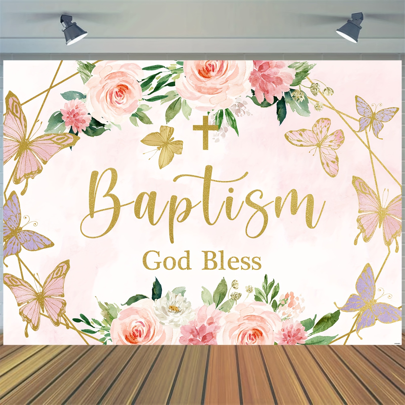 Mi Bautizo - Telón de fondo para niña, cartel de bautismo de cáliz dorado,  fondo de fotografía de bautizo, rosa floral, primera comunión, Dios bendiga