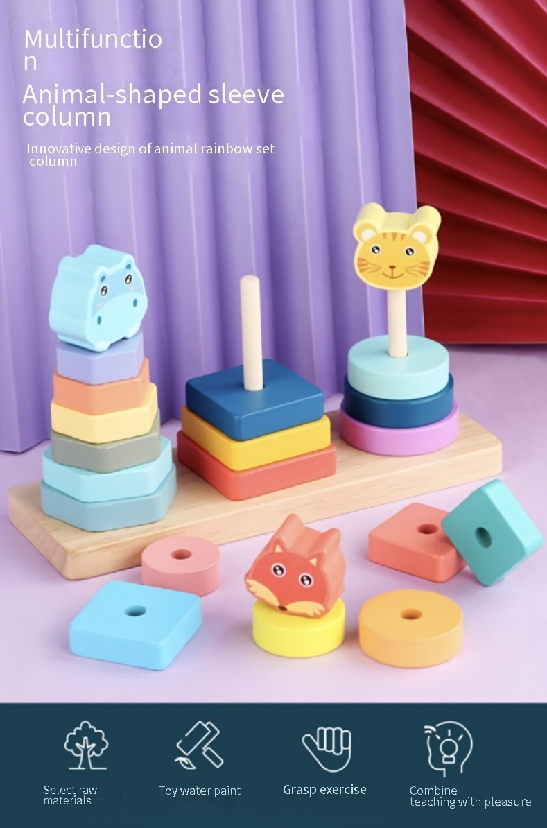 Creative Wooden Animal Building Blocks Puzzle Set for Kids