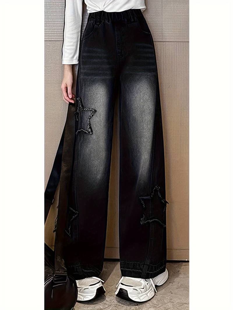 Jean Large Fille à Motif étoiles - Taille élastique - Style Baggy Rétro - Pour Enfants 5-13 Ans