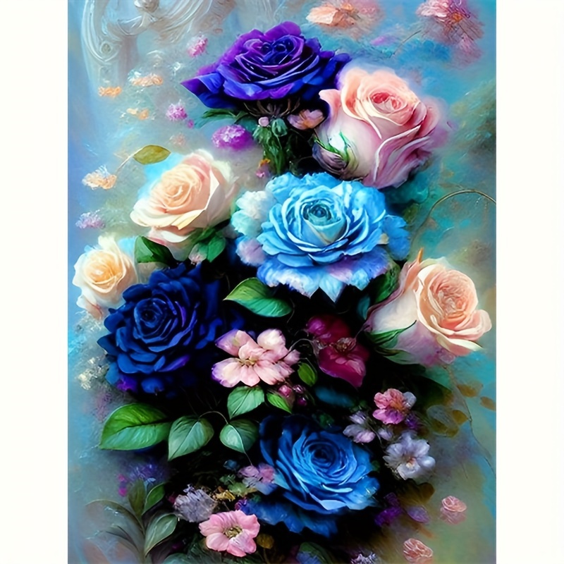 1pc Diamond Painting Flowers Full Round Diamonds Cross Stitch Embroidery  Diy Art Gifts Craft Kit Home Decor 30x40cm/12x16inch Without Frame