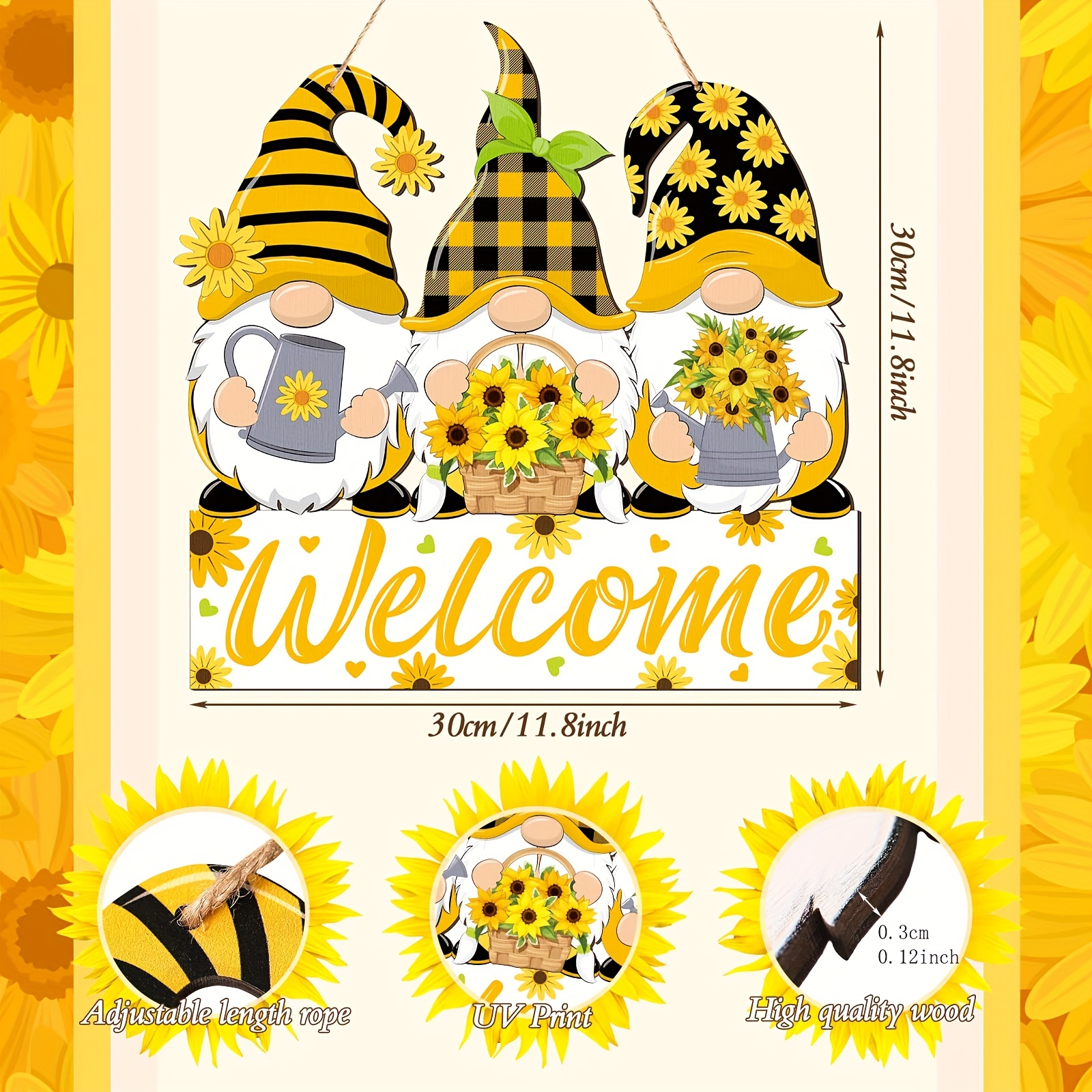 Welcome Bumble Bee Gnome Sign Round Spring Summer Sign for 