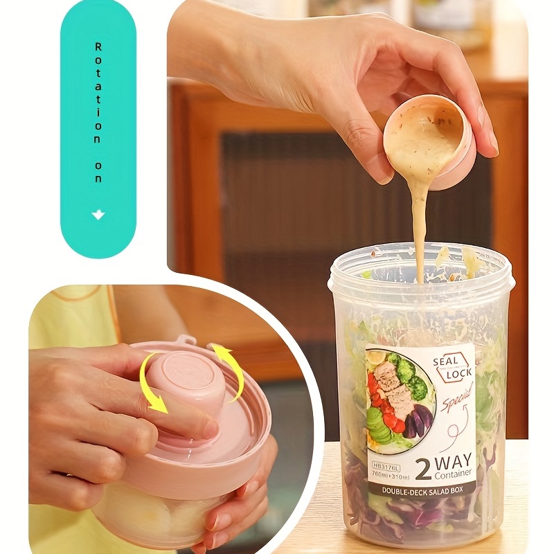 Double-layer Food Salad Cup Portable Lid with Spoon and Fork Large