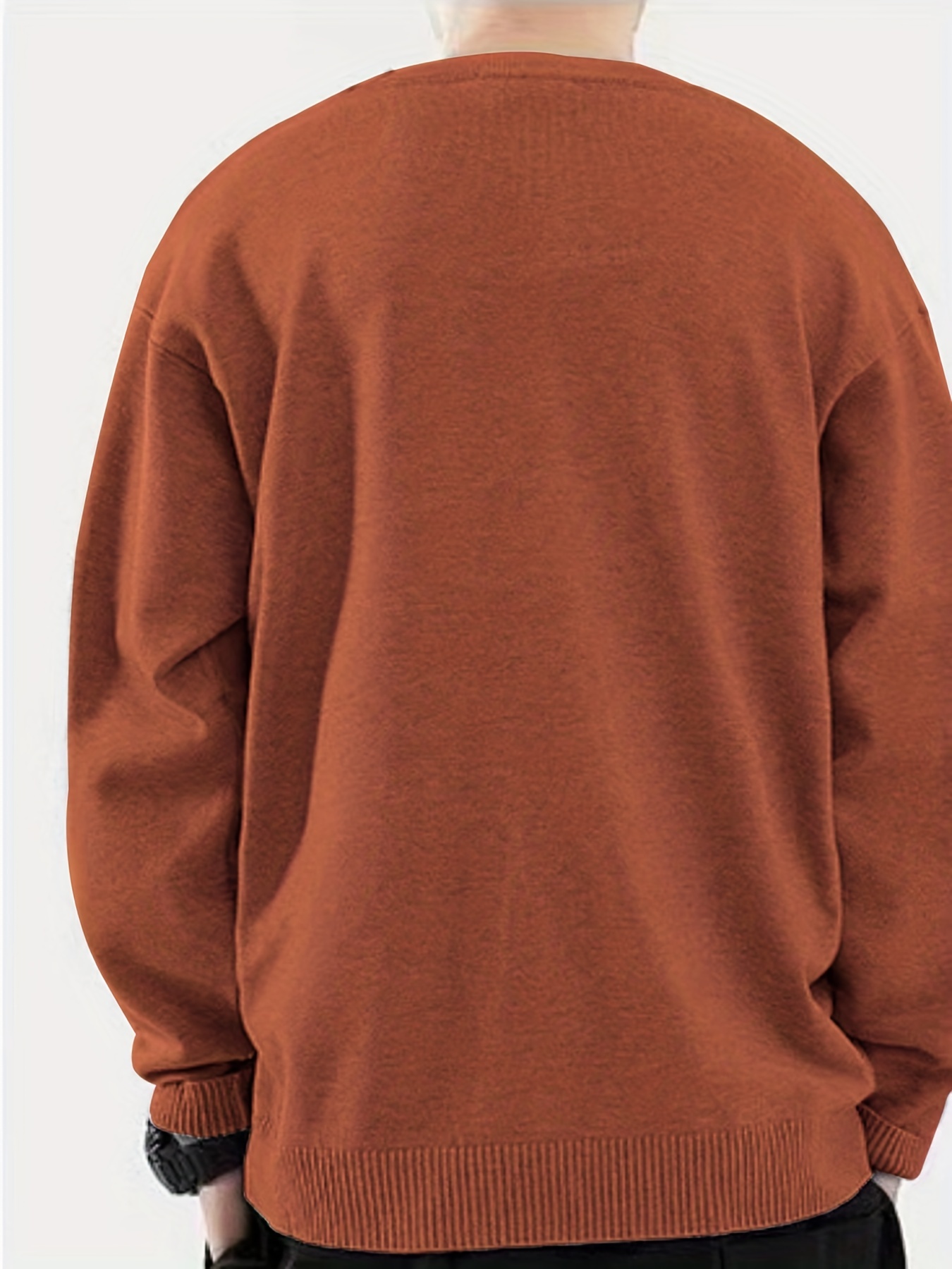 Men's Leaf & Letter Print Knitted Sweater Stretch Long Sleeve Top