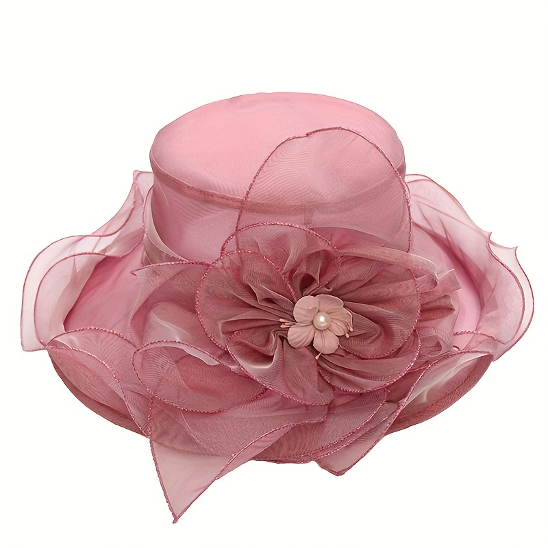 Mesh Flower Organza Sun Hat Solid Ruffles Derby Hat