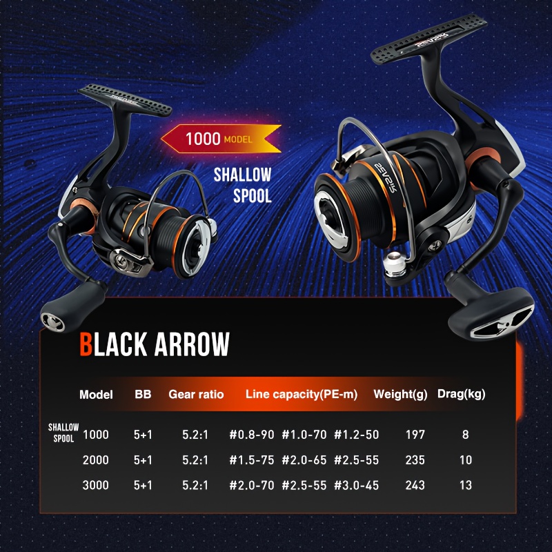 Black Arrow Spinning Fishing Reel 5+1bb Metal Main - Temu