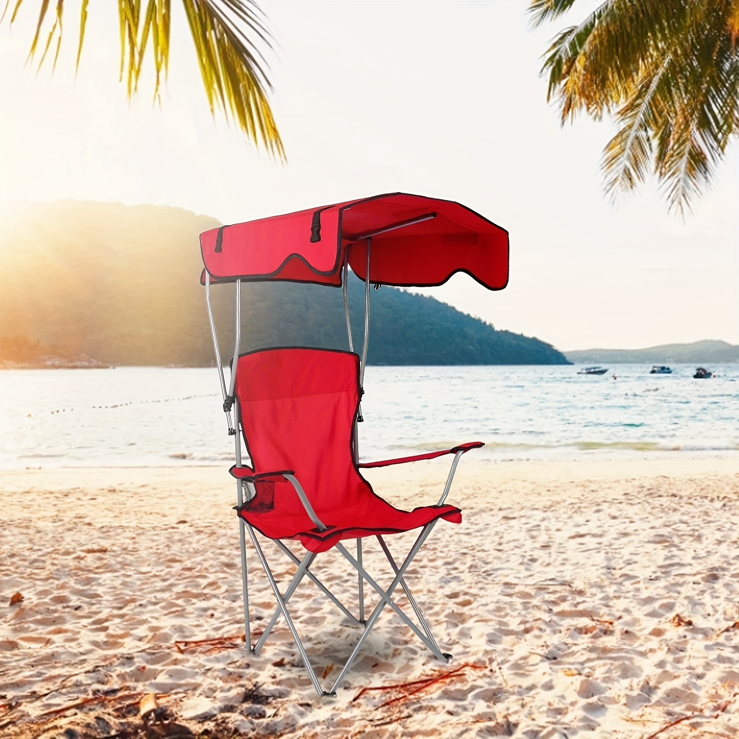 1pc Portable Camping Chair With Sunshade Lightweight And Heavy