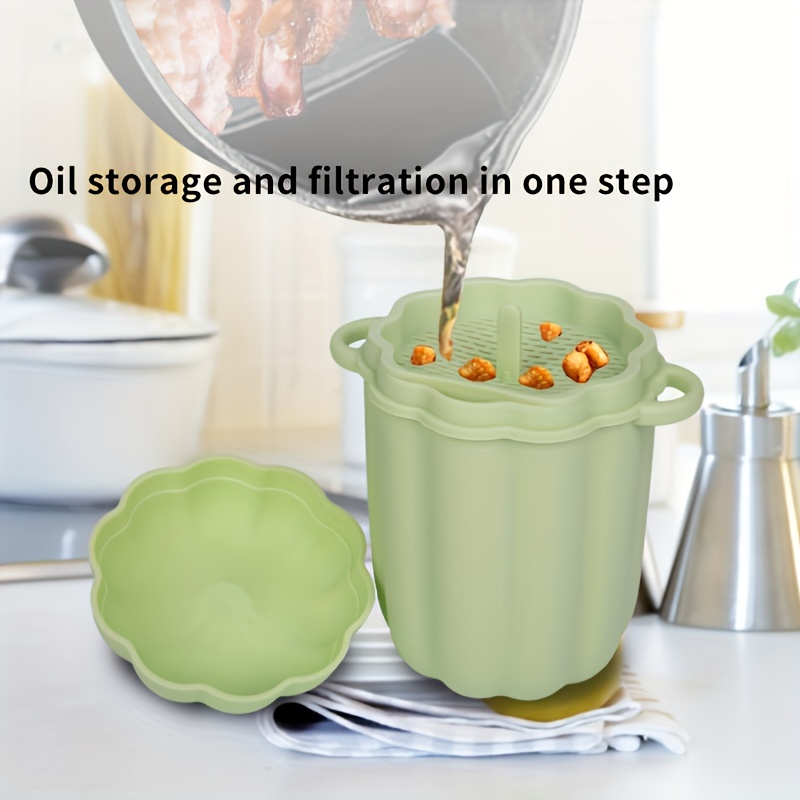 Bacon Grease Container With Strainer 460ml Silicone Oil Can With