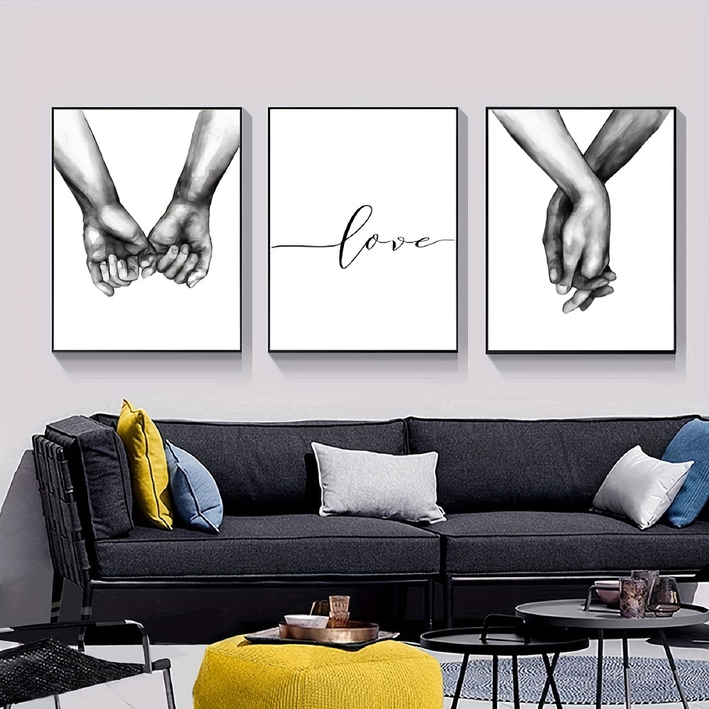 3pcs/set Amore E Mano Nella Mano Arte Della Parete Stampa Su Tela Poster  Arte A Matita In Bianco E Nero Disegno Decorativo Per Soggiorno Senza  Cornice - Casa E Cucina - Temu