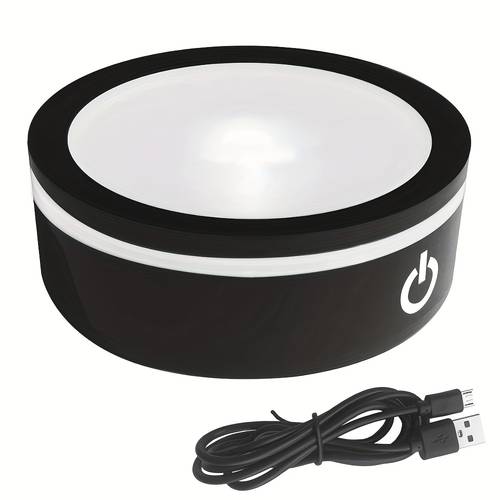 1pc round plastic usb rechargeable led display stand for 3d crystal photo glass acrylic or transparent translucent material sensitive color changing display base with touch switch 3 11 3 11 1 06in