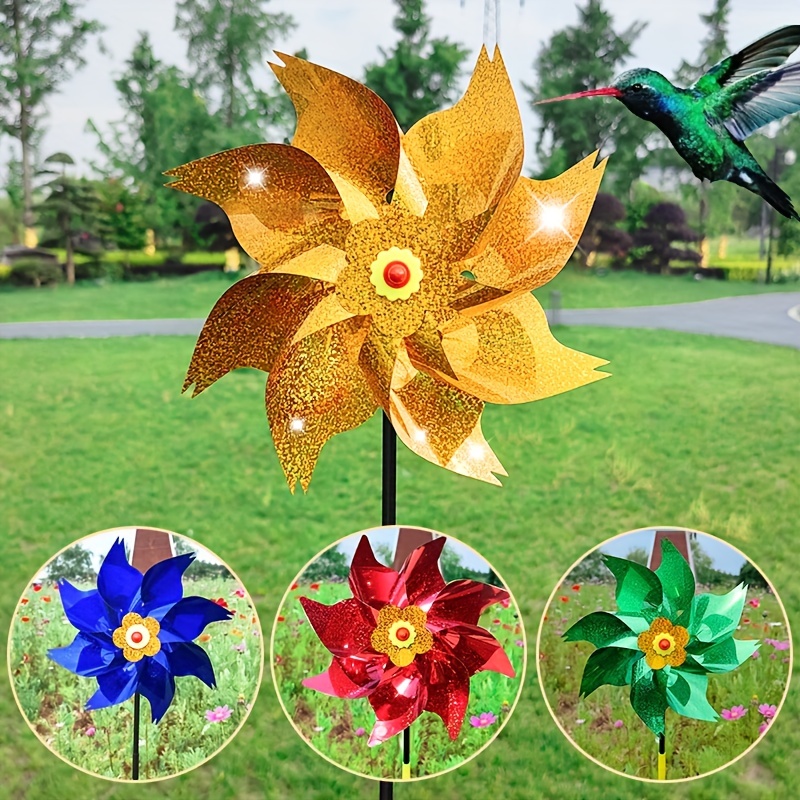 1pc Colorful Bird Catch Pinwheels, Pinwheel Holographic Spinners Whirl Reflective Pinwheel Scare Birds Away For Garden Balcony Patio Lawn Party Decor