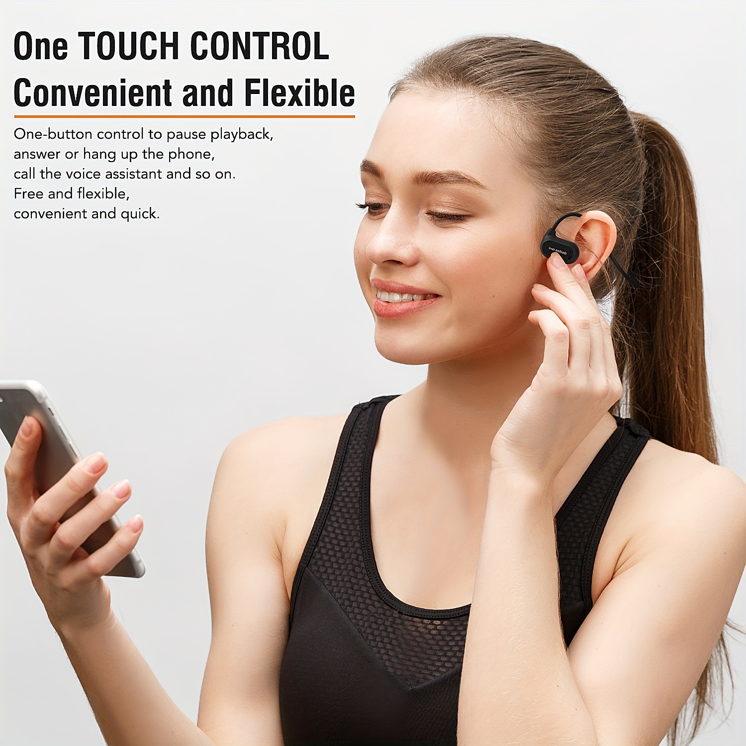 Auriculares de conducción ósea – Auriculares Bluetooth 5.3 de oreja abierta  con micrófono HD, 12 horas de reproducción, graves profundos, auriculares