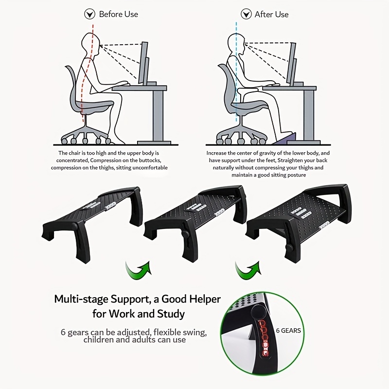 Adjustable Foot Rest Under Desk, Ergonomic Office Foot Rest Under Desk,  Rocking Gaming Foot Rest, Piano Foot Stool with 4 Height Position for Home