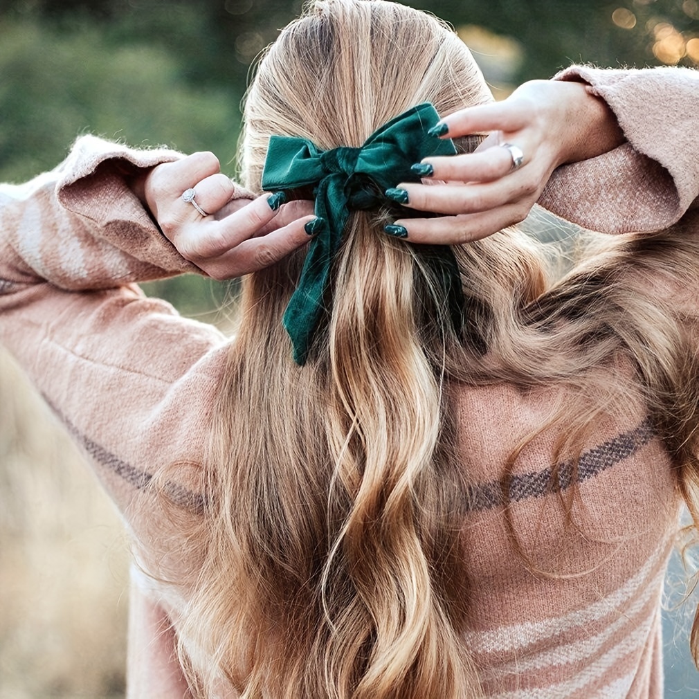 Velvet Ribbon Hair Tie For Women With High Elasticity Bow - Temu